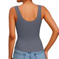 thumbnail image 5 of MOJOGO Women's Summer Basic Tops V Neck Tank Tops Ribbed Knit Cami Tops Stretchy Slimming Sleeveless Tees for Undershirts Outdoor Wear Dark Gray 2XL, 5 of 5
