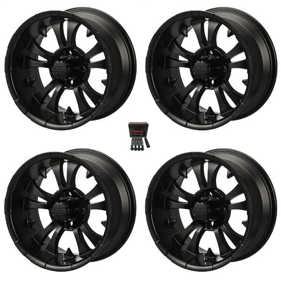 LSI Warlock 14" Golf Cart Wheels/Rims Gloss Black Yamaha