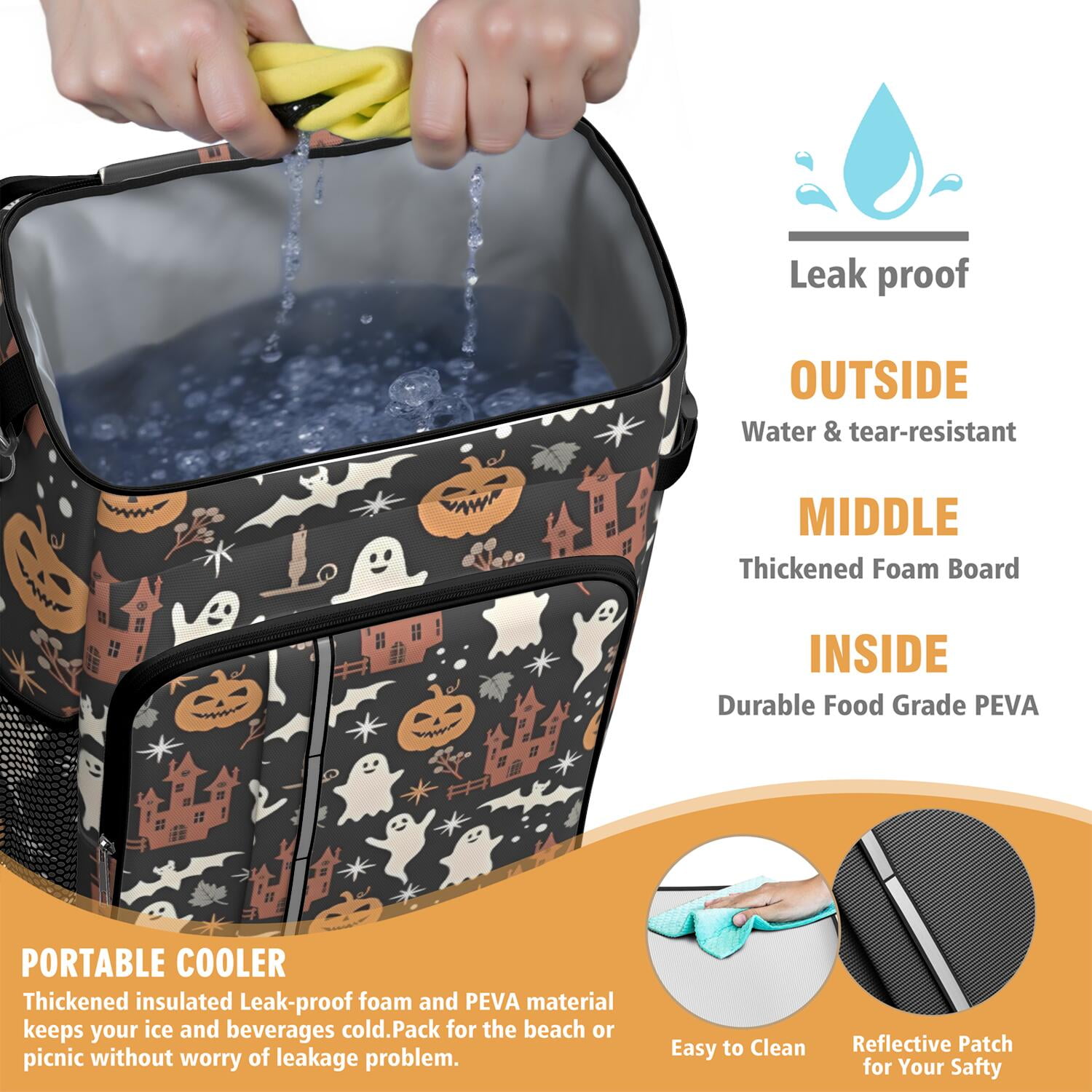 Travel Cooler Bag - Autumn Halloween Scene Pattern Camping Beer Cooler Backpack with Bottle Opener- Waterproof Insulated Picnic Backpacks - Cooler Bag for Beach