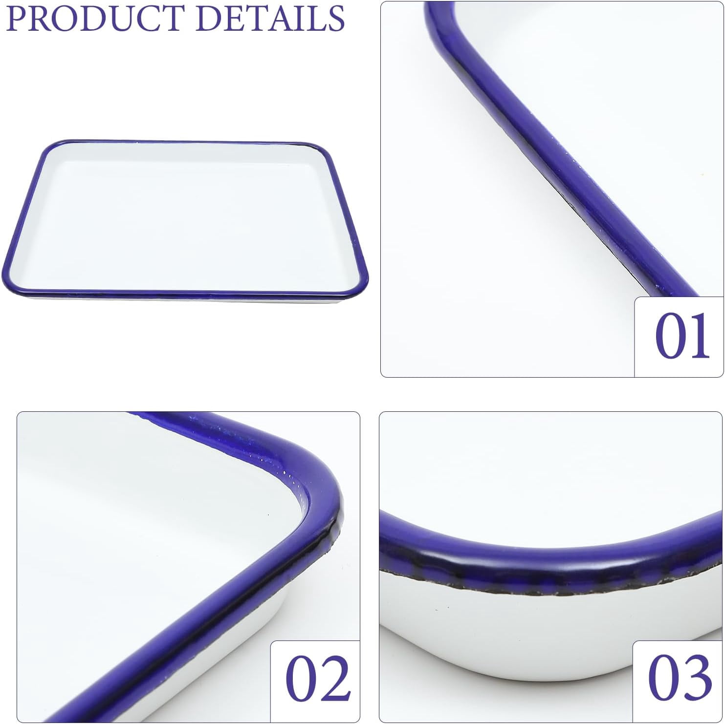 ABCISI Enamelware Tray White Paint Palette Blue Rim Rectangular Enamel Watercolor Palate 7.1 x 10.2 Inch Vintage Baking Cookie Pan for Art Painting Food Storage Home