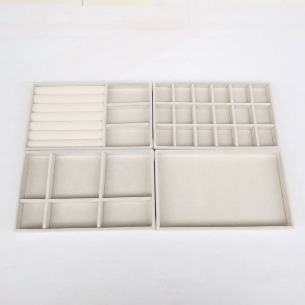 Juego de 4 cajas de joyería con 18 compartimentos, caja de terciopelo para anillos, pendientes y tachuelas, bandeja vacía, caja de presentación, bandeja para joyas