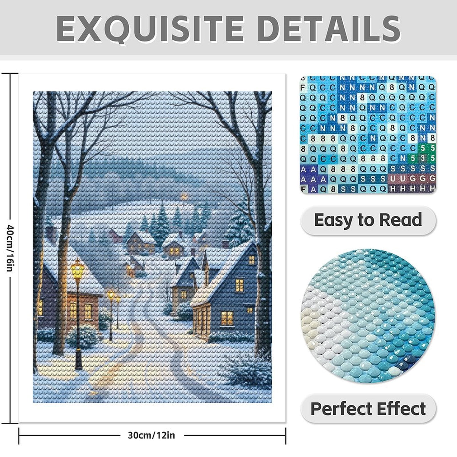 Diamond Art Kits for Adults - 5d Winter Village Snowy Night Scene Diamond Painting for Adults, Diamond Art for Adults Beginners, Diamond Painting Kits for Adults for Home Wall Decor