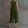 thumbnail image 5 of HBGVBA Women Summer Casual Jumpsuits,Solid Color Round Neck Sleeveless Breasted Cargo Jumpsuit with 3/4 Length Pant, 5 of 5