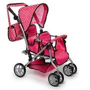 Exquisite Buggy, Twin Doll Stroller with Diaper Bag and Swivel Wheels & Adjustable Handle - Pink & Polka Dot Design