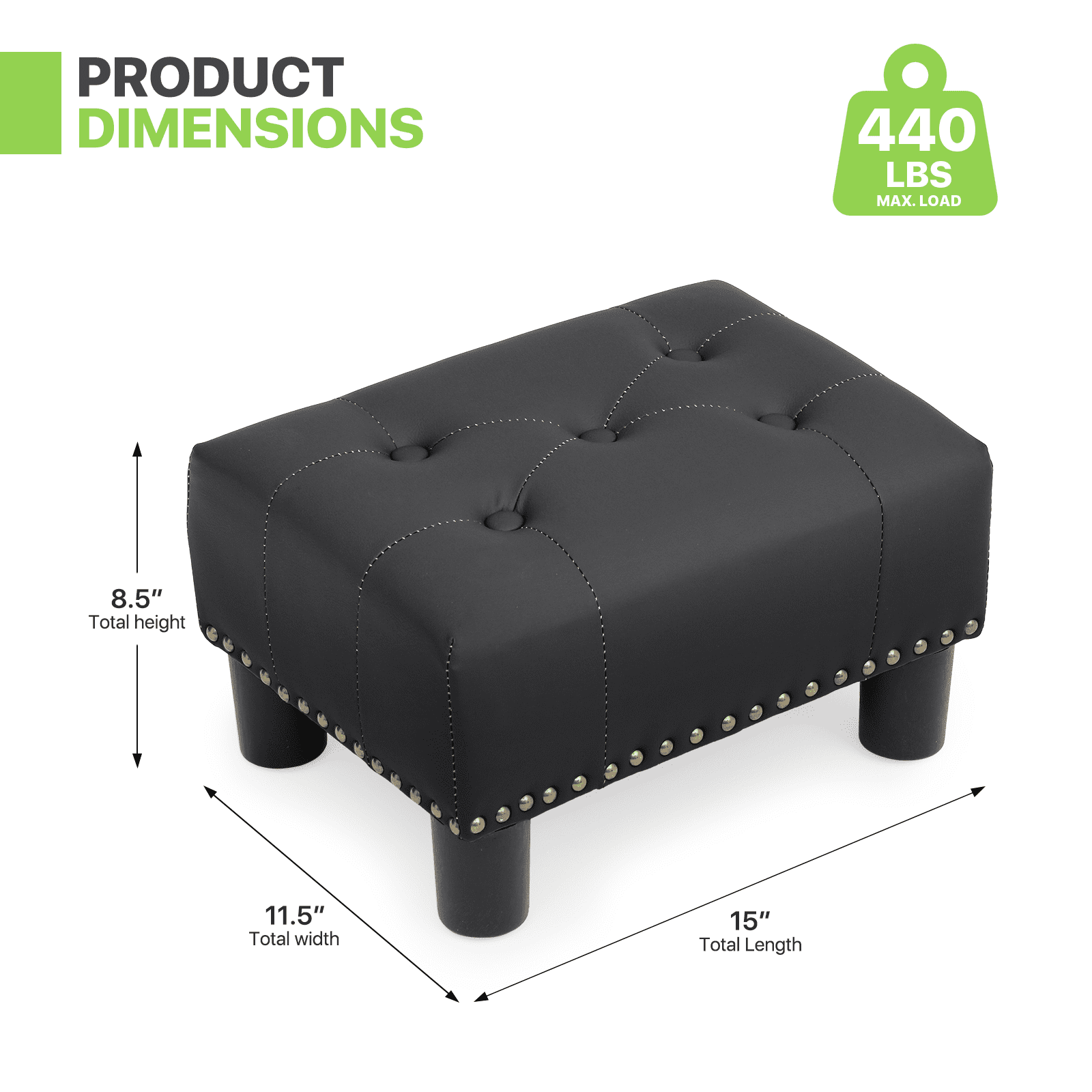 Magshion Foot Stool Ottoman with Padded Seat, Modern PU Leather Footrest, Rectangular Seat Stool, Black