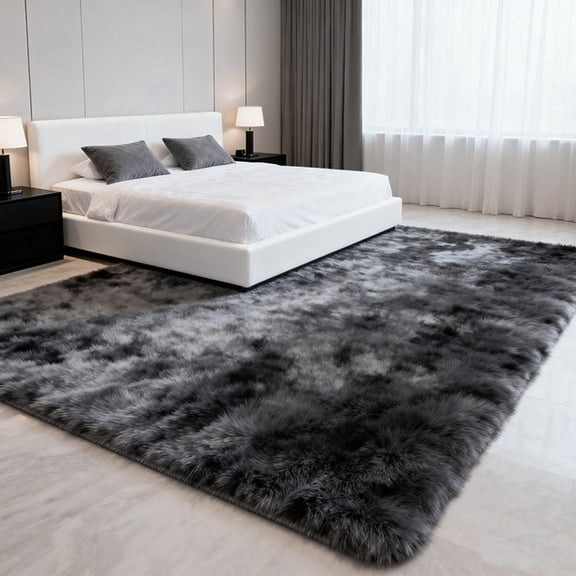 Area Rugs for Living Room Bedroom, 5'x8' Soft Fluffy Shag Indoor Floor Carpet for Living Room Bedroom Dining Room Office Home Decor, Tie-dye Dark Gray