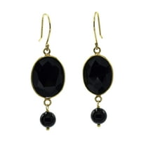 14k Gold Plated Sterling Silver Black Onyx Bezel Set Drop Earrings