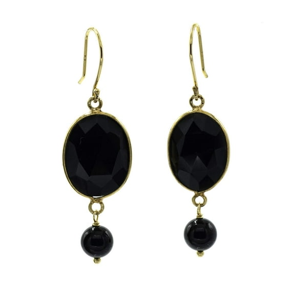 14k Gold Plated Sterling Silver Black Onyx Bezel Set Drop Earrings