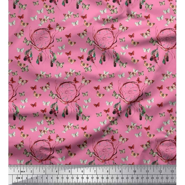 Soimoi Cotton Poplin Fabric Dream Catcher & Butterfly Decor Fabric Printed Yard 56 Inch Wide