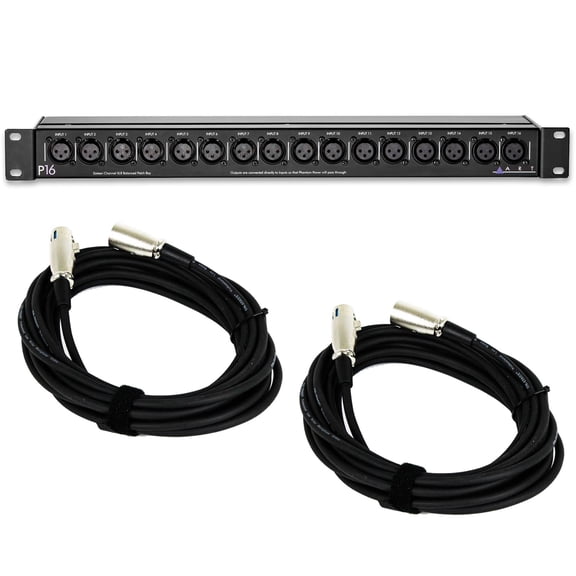 ART P16 16-Channel XLR Balanced PatchBay Bundle with 2 XLR Cables
