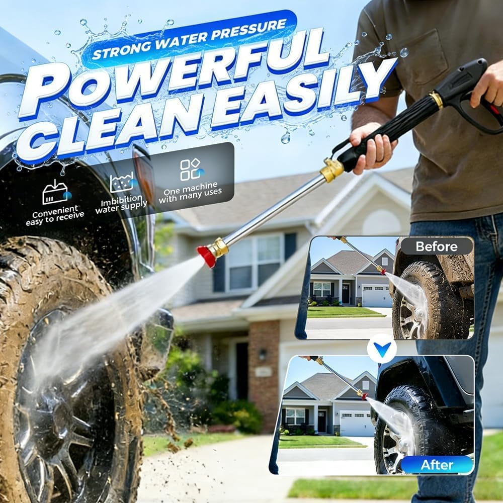 2026 Jet Nozzle Power Washer Wand for Garden Hose, 3 Interchangeable Spray Nozzles, Adjustable Patterns for Patio & Outdoor Cleaning (Black, 1pc)
