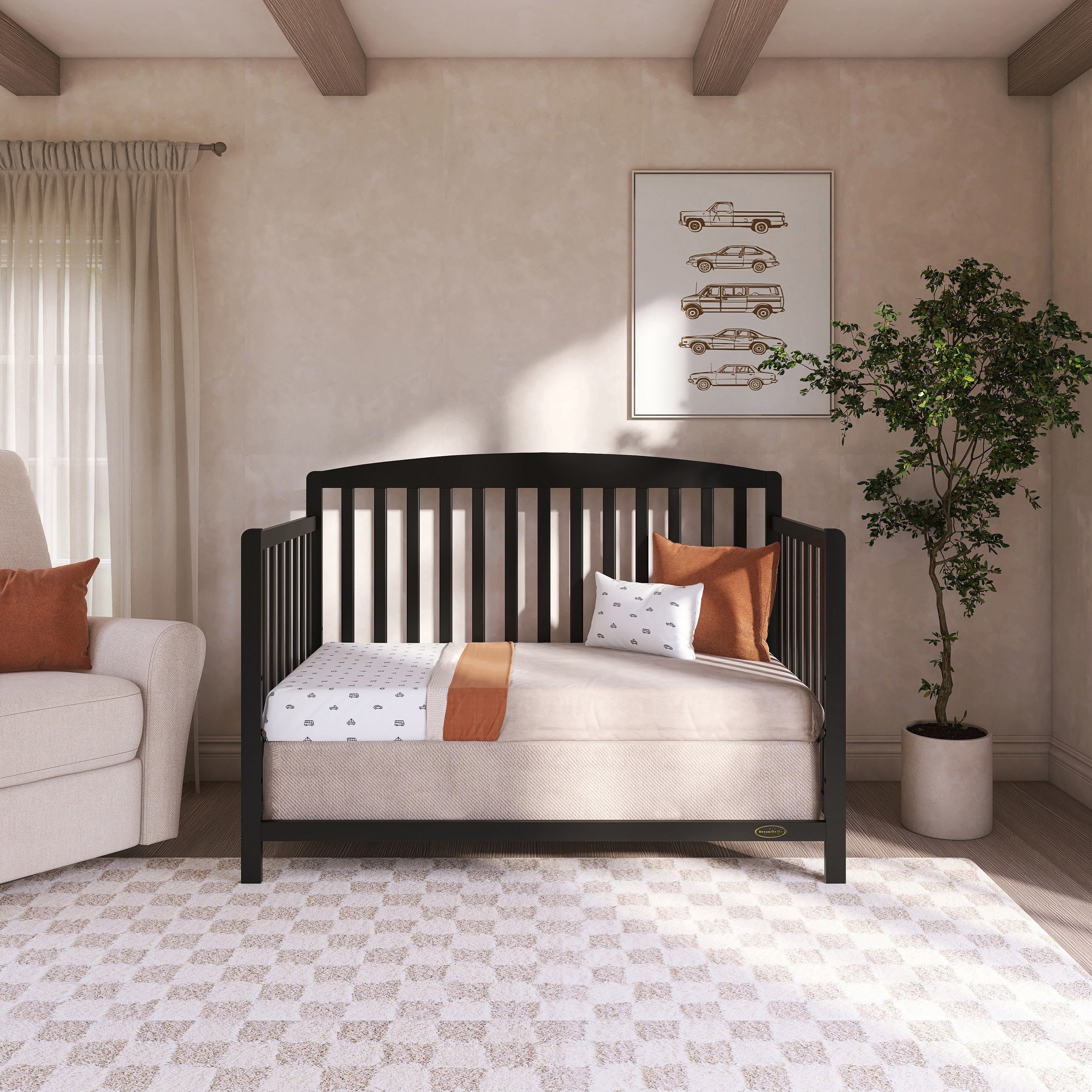 Nursery Bundle, Dream On Me Odelle 5 in 1 Crib in Matte Black and Crib & Toddler Mattress Bundle