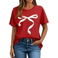 thumbnail image 2 of Womens Valentines Day Shirt Red Bow Print T-Shirt - Soft Stretchy Relaxed Fit Casual Top for Date Night Gift Tee,Size M, 2 of 5
