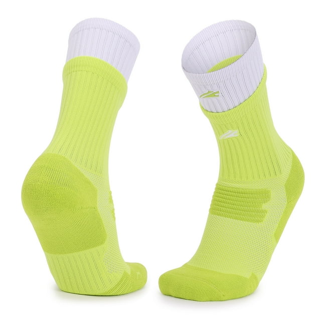 Generic Performance Mid-Calf Sports Socks with Dual Ribbed Cuff, Breathable Mesh, and Thick Cushion for Running, Cycling, and Basketball - Fluorescent Green, One Size