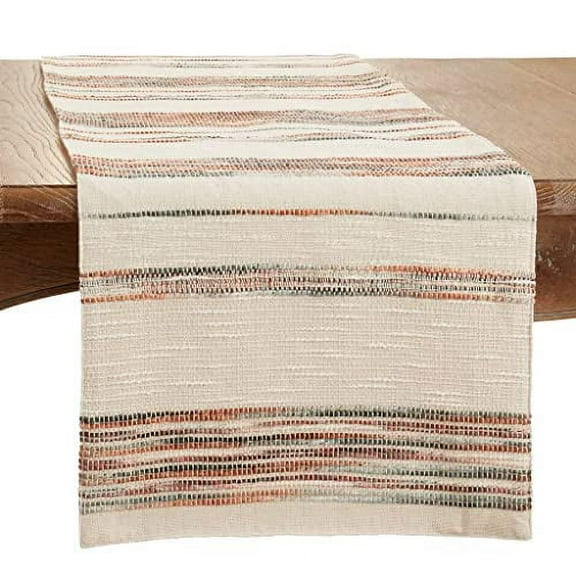 Fennco Styles Multicolored Stripe Design Cotton Table Runner 16" W x 72" L - Woven Textured Table Cover for Home Décor, Dining Table, Banquets, Family Gathering and Special Events