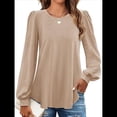 thumbnail image 4 of Blusas de Larga con Ojales para Mujer, -Otoño 2025, Cuello Redondo, Blusas Informales Holgadas, Conjuntos de Moda. Caqui XL, 4 of 8