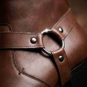 Men's Pointed Toe Harness Boots, Square Toe Side Zipper Cowboy Boots, Casual Block Heel Short Boots Fashion Chelsea Ankle BootsBlack/Brown