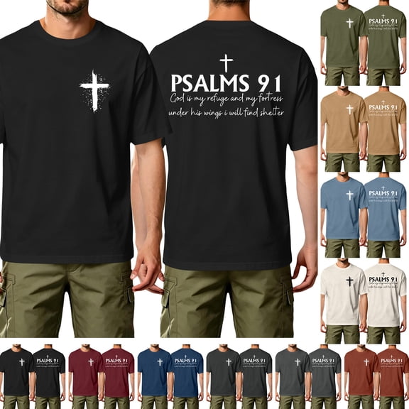 HAJWOH Mens Jesus Cross Printed Short Sleeve Cotton T-Shirts Crew Neck Shirts Faith Christ Tops