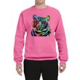 thumbnail image 2 of Cool Rainbow Neon Trippy Jungle Tiger Eyes Animal Lover Unisex Crewneck Graphic Sweatshirt, Neon Pink, Small, 2 of 3
