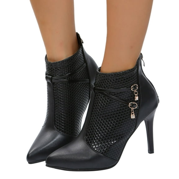 Oyedens Womens Dress Boots Black Leather Pointed Toe Stiletto High Heels Ankle Booties Fall Pumps