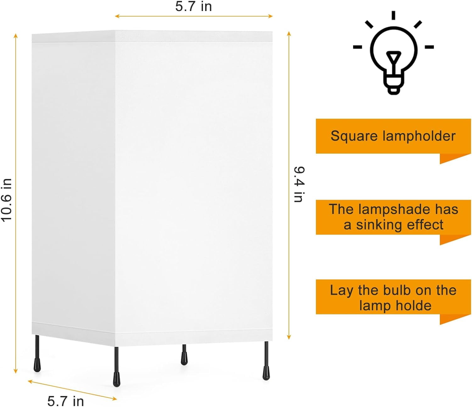 Haitral 10.6" Modern Dimmable Nightstand Table Light White Fabric Shade 2 Count