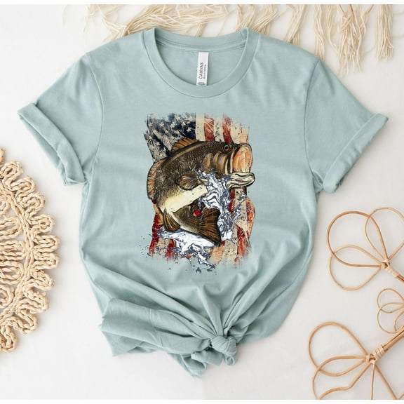 Usa Fish Flag T-shirt Funny Shirt Cute Top Tank Gift Fishing Lover Mom Shirts Fisherman Tuna American Father's Day Present