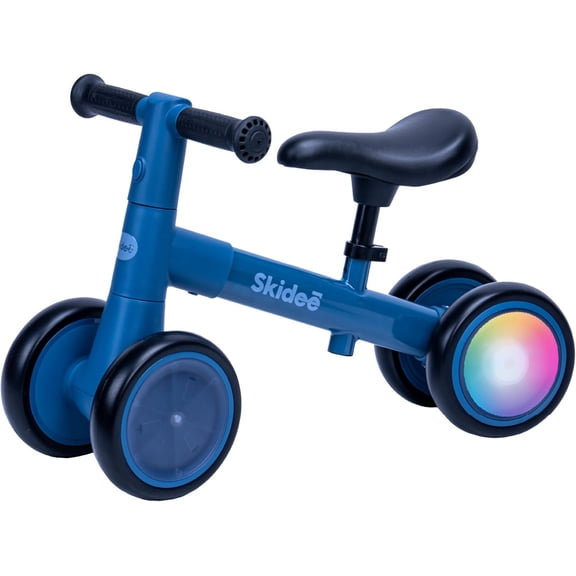 Skidee Toddler Balance Bike 1-3, 4-Wheel Balance Bike with Rare Light-Motion-Activated LED Wheels, Adjustable Height & Child Safe Steering, Lightweight Ride-On Toy Training Bike for Boys & Girls