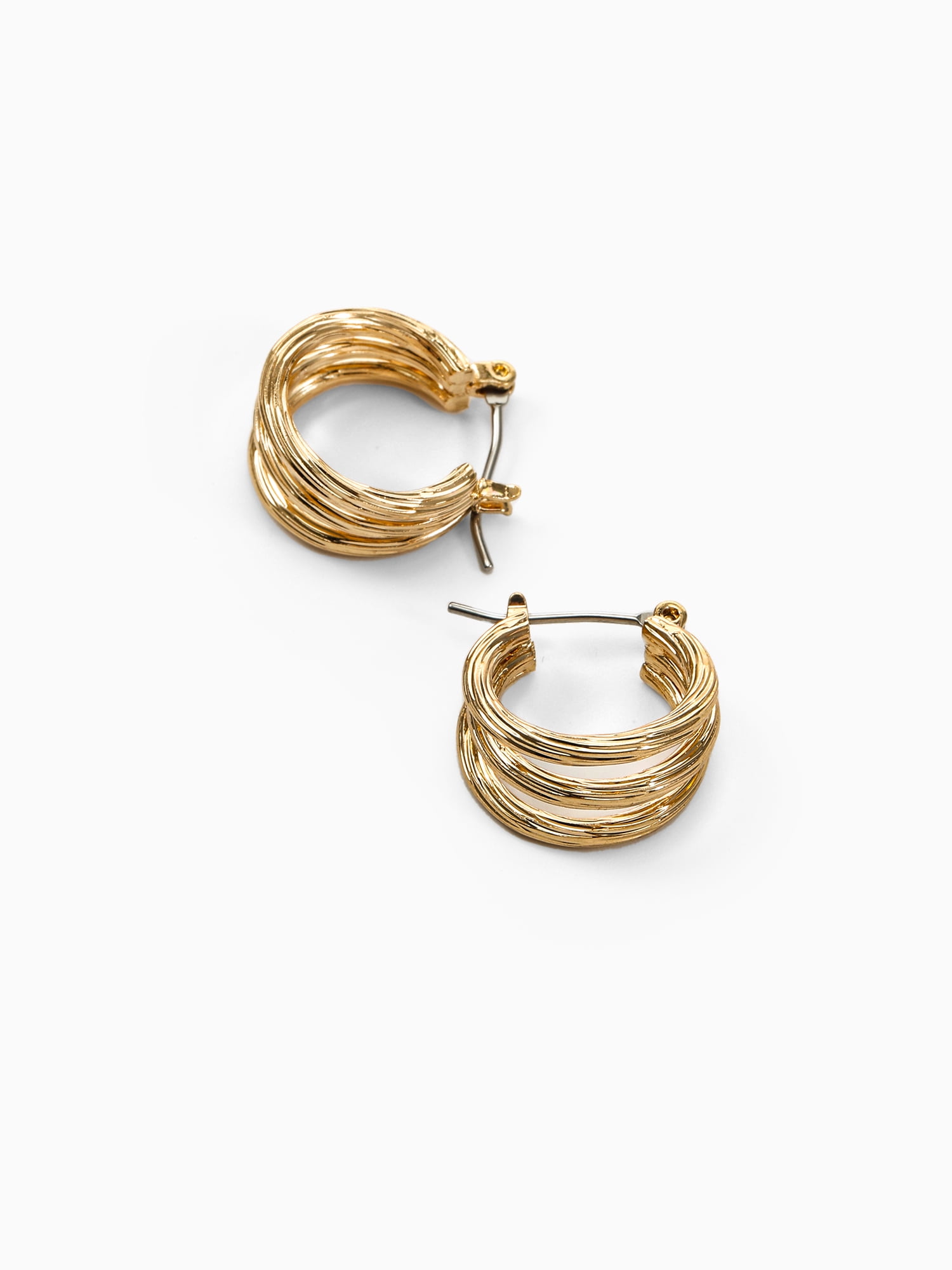 Time and Tru Small Triple Layer Gold Hoop for Women, Twisted Gold