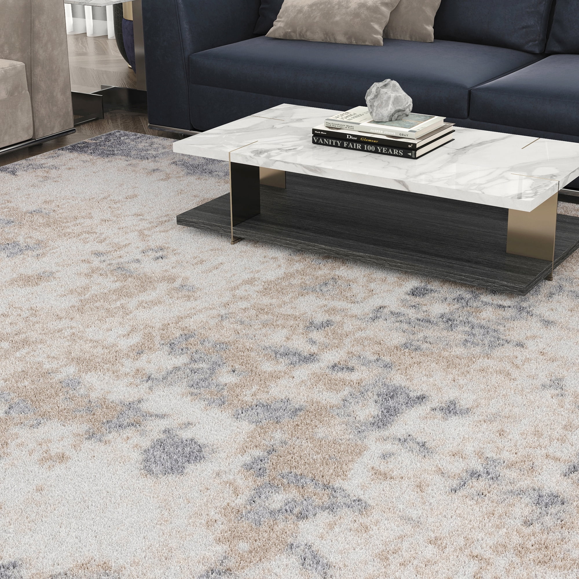 Diamond Contemporary 9' x 12' Gray and Cream Polypropylene Indoor Area Rug