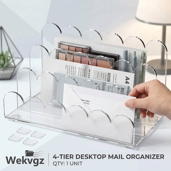 3 Compartment Acrylic Mail Sorter Clear Desk Organizer Vertical File Holder for Home Office