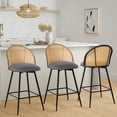 thumbnail image 2 of ANMINY Rattan Swivel Bar Stools, 26" Counter Height Set of 3, Upholstered Chairs Barstools with Full Back and Metal Legs Modern PU Fabric Seat for Kitchen Island, 2 of 10