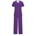 thumbnail image 5 of Busydd Scrubs for Women Set V Neck Short Sleeve Scrubs Tops Jogger Pants Scrub Sets for Woman Solid Color Scrub Workwear Casual Stretch Working Nursing Uniform Sets with Pockets, 5 of 6