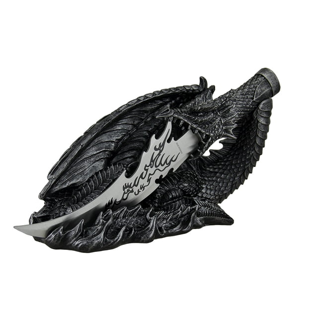 Saurian Athame Couteau Décoratif Dragon Fantasy avec Support Peint à la Main