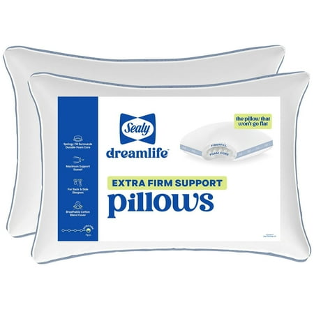 Sealy Dreamlife 2-Pack Extra Firm Support Foam Core Pillow, Standard/Queen