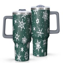 Green Christmas Snowflake Pattern Tumbler with Handle and Lid,40oz Double Wall Vacuum Insulated Tumbler,Cups Gift for Women and Men