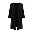 thumbnail image 4 of Lenpel Womens Fall Cardigans Ribbed Knit 3/4 Sleeve Open Front Casual Lightweight Outerwear Flowy Comfy Soft Solid Color Coats(Black,XX-Large), 4 of 6