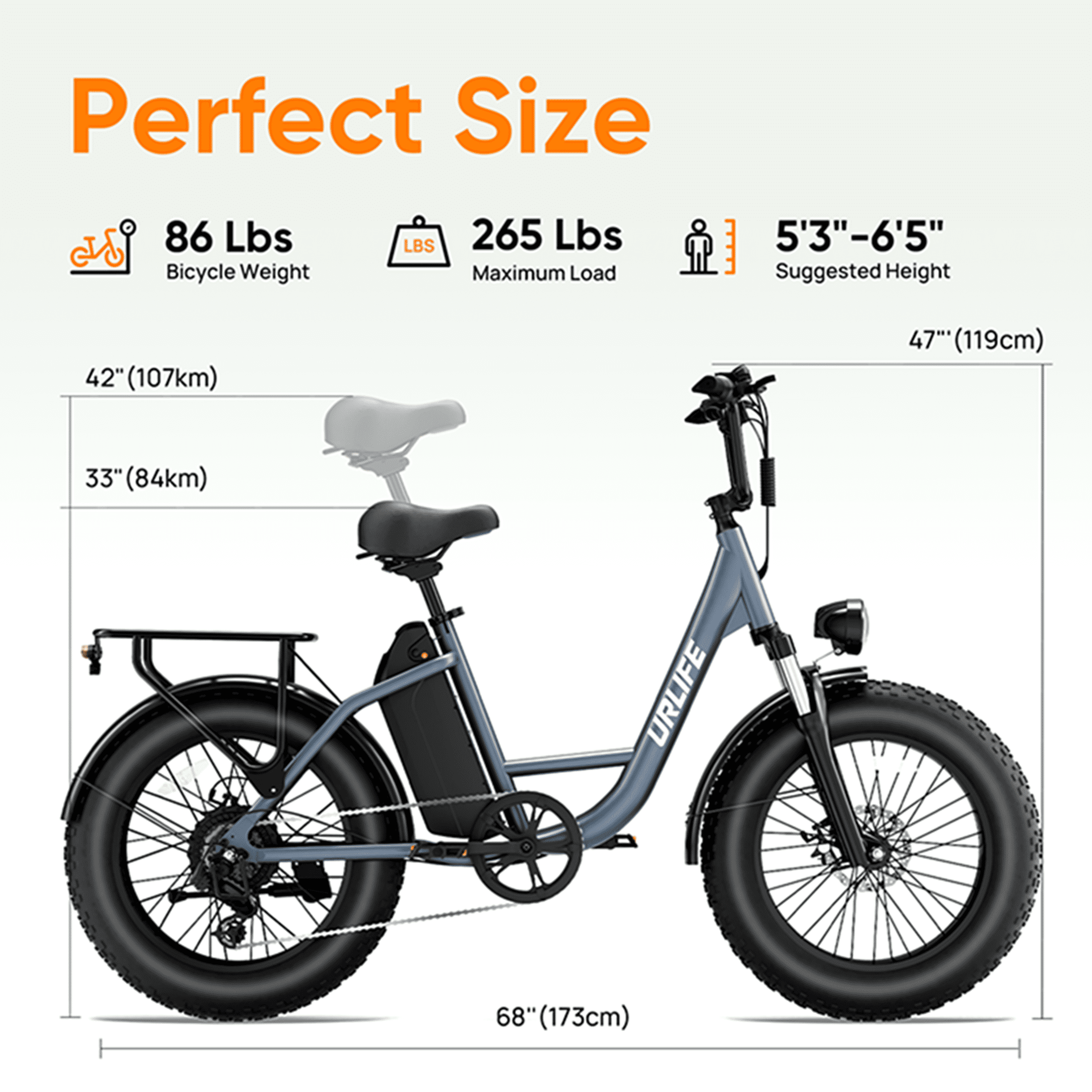 URLIFE 4.0 Fat Tire Ebike,20" Electric Bicycles for Adult,1500W Peak Motor,48V 15.6AH Remobavle Battery,7-Speed Mountain Ebike,UL2849-Black
