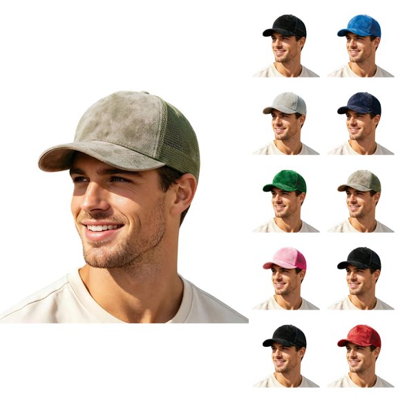 Suede Baseball Cap for Men Women Curved Brim Mesh Back Breathable Trucker Hat