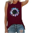 thumbnail image 2 of Spring Tops for Women Homenesgenics Tank Tops for Women Clearance under $5 Womens Casual Loose Fit Plus Size Sunflower Printed Tee Red L, 2 of 5
