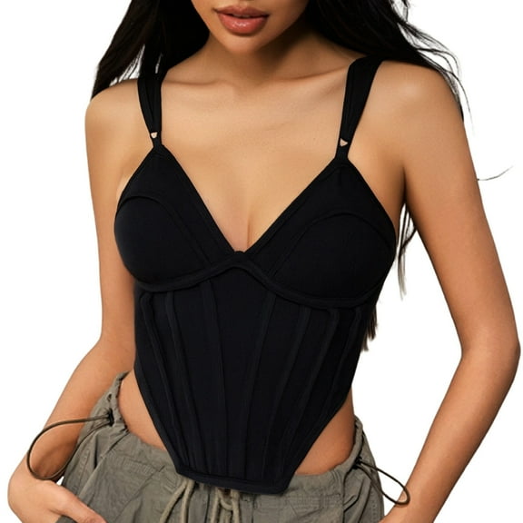 Slim Fit Women's Tank Top - Sexy Deep V-Neck, Boned Corset Design, Ideal for Summer Nights Out