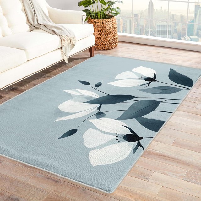 Flower Rugs for Living Room Bedroom - Modern Rug 5x8 - Floral Carpet for Home Decor - Washable Non Slip Patterned Indoor Large Area Rug - Soft & Low Pile (ZJ&571)