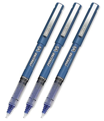 Pilot Precise V5 Stick Rolling Ball Pens, Extra Fine Point, Blue 3-PACK(35335)