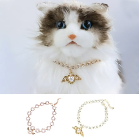 Taolixe Jewelry Necklace Adorable Decorative Adjustable Pearl Wings Pet Necklace for Outdoor