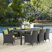 Modway Convene 9 Piece Outdoor Patio Dining Set in Espresso Peridot