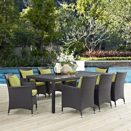 Modway Convene 9 Piece Outdoor Patio Dining Set in Espresso Peridot