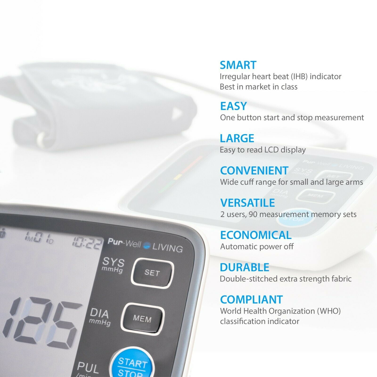 PurWell Living Pur Pressure Smart Blood Pressure Monitor Automatic BPM