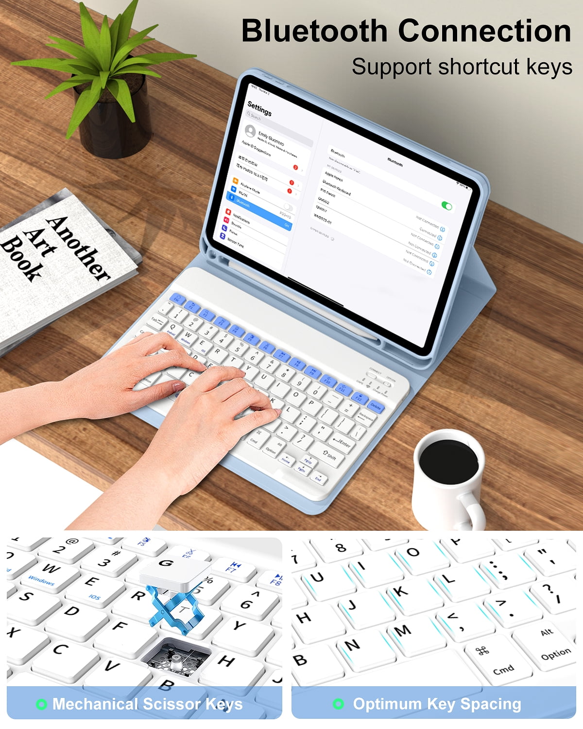 SZPSGC for iPad 11/10th Gen Case with Keyboard 11/10.9 inch 2025 A16/2022, Detachable Wireless Bluetooth Keyboard Case Thin & Light with Built-in Left Side Pencil Holder,Blue