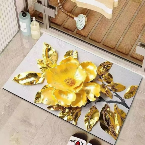 Boovnll Bathroom Rugs, Absorbent Thicken Non-Slip Backing Style Gypsum Pattern Flower Entrance Mat Fresh Bathroom Entrance Absorbent Mat, Bath Mat, Bath Mats for Bathroom
