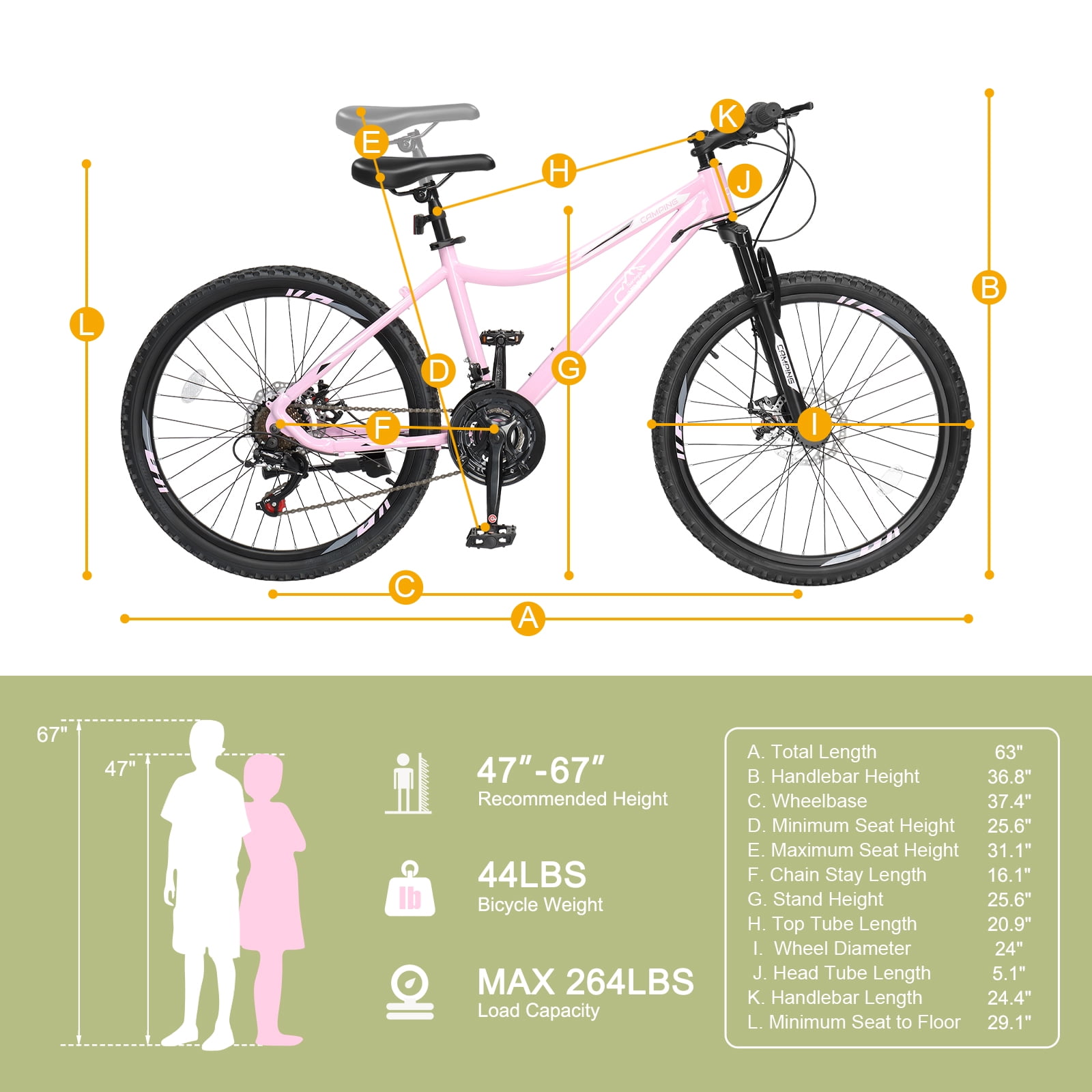 Ktaxon 24" Mountain Bike with Shimano 21 Speed, Disc Brakes, Pink Purple
