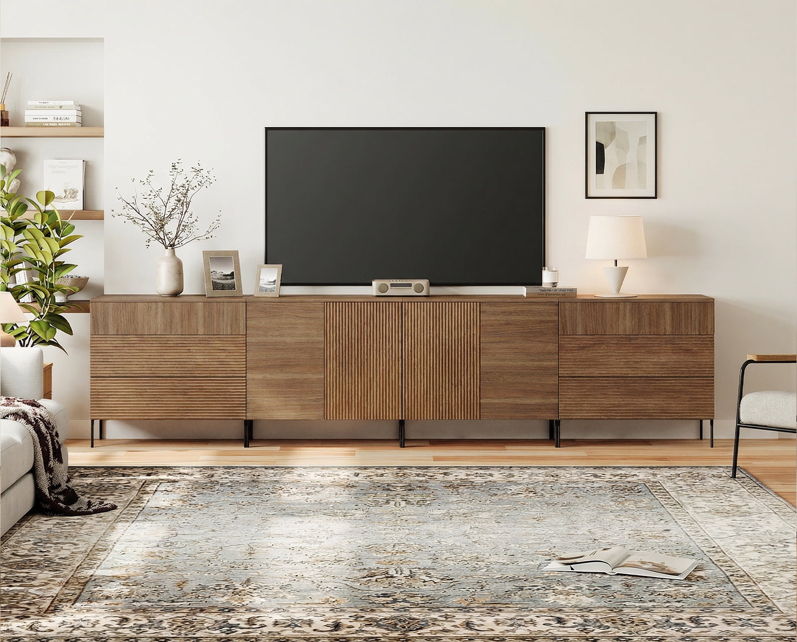 Modern Reeded Dresser TV Stand for TVs up to 120 Inch, Entertainment Center with Drawers, Wooden TV Console with Storage for Living Room